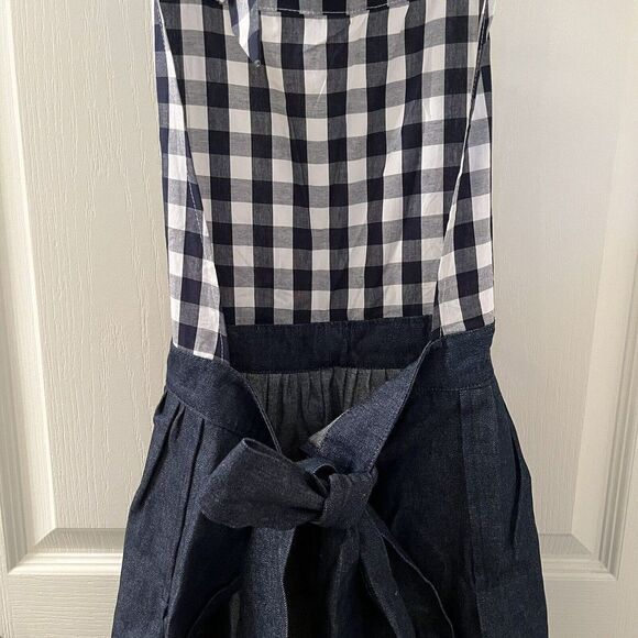 Neoviva Navy Blue Gingham Denim Apron Bow Cotton Pockets Women's - Picture 11 of 12